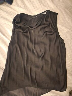 Naked Zebra Black Sheer Draped Cowl Neck Tank
